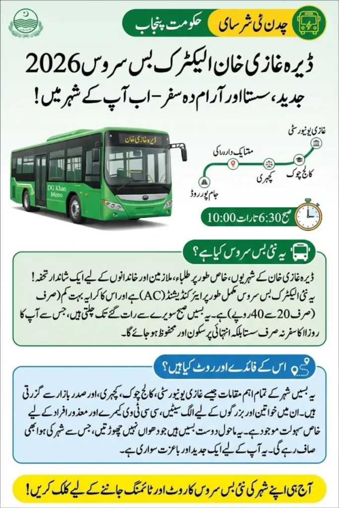 Electric Bus DG Khan Route Map – Full List of Stations and Schedule for Daily Commuters