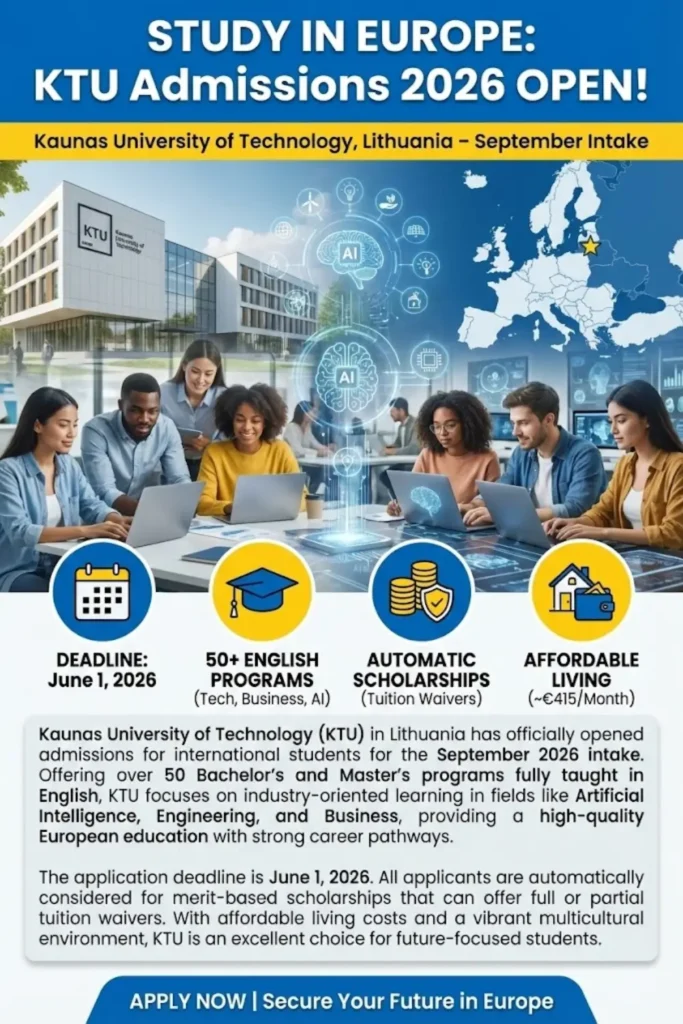 Kaunas University of Technology Admissions Open 2026 for International Students: Apply Now Before the Deadline