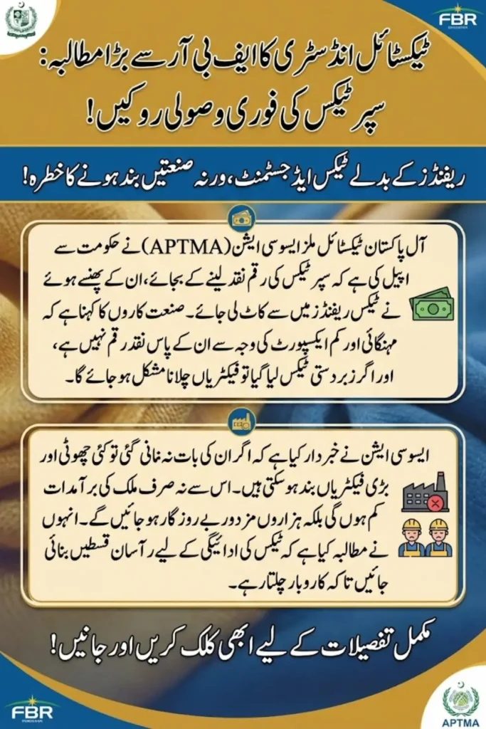 APTMA Urges FBR to Adjust Super Tax Against Pending Refunds to Protect Textile Exports
