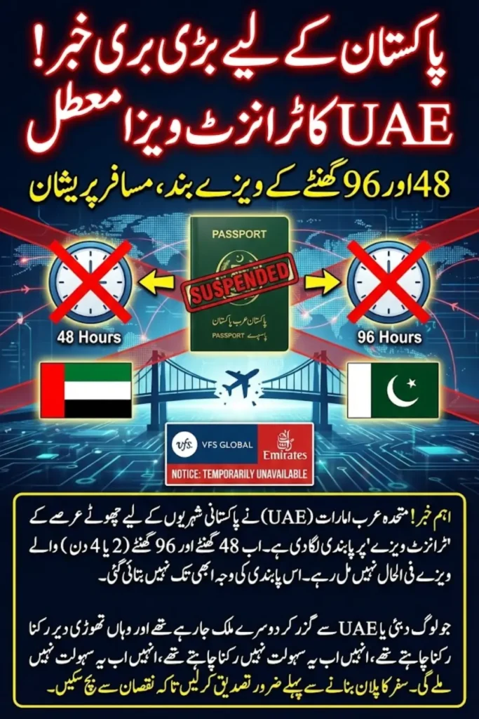 UAE Transit Visa Suspension for Pakistani Nationals – 48 and 96 Hour Categories Temporarily Unavailable