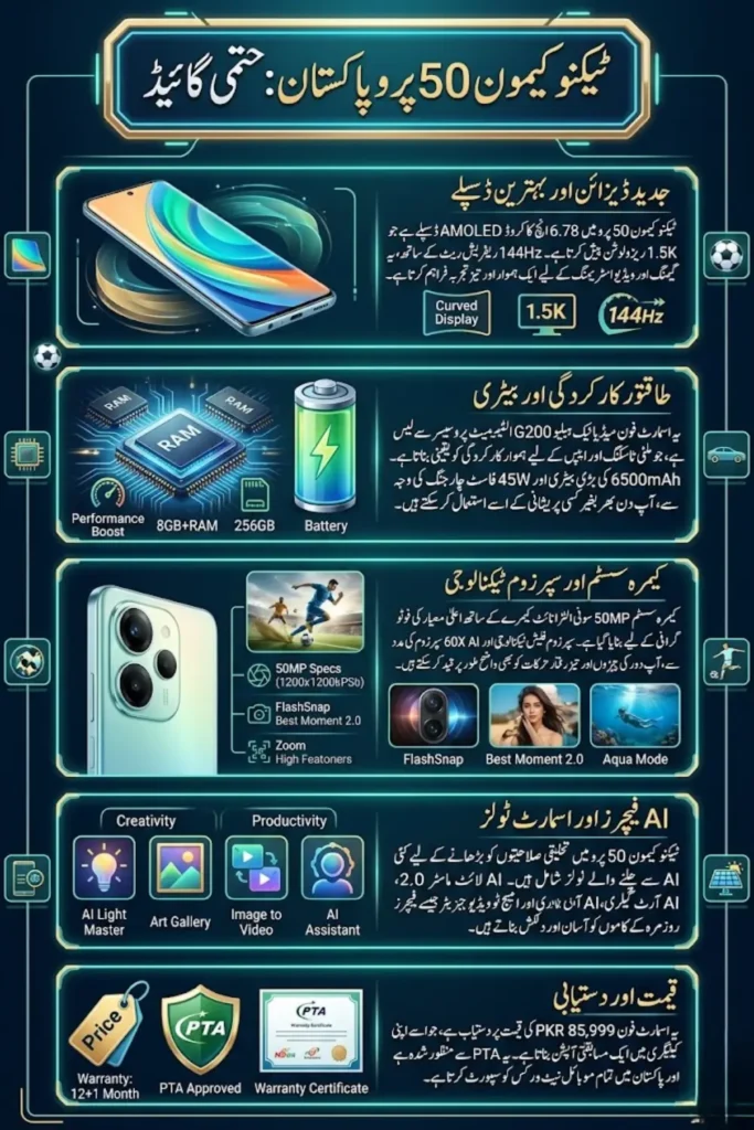 TECNO CAMON 50 Pro Pakistan – Price, Specifications, SuperZoom FlashSnap, AI 60X Zoom and Full Features 2026